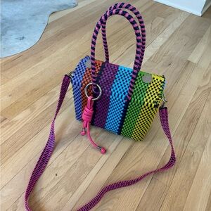 El Cholo’s Kid recycled plastic bag purse woven rainbow colorful crossbody